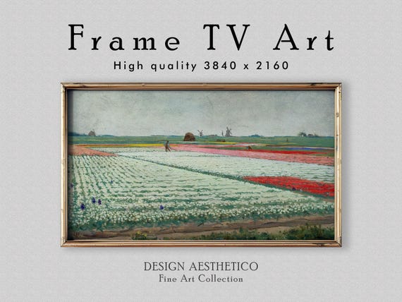 Frame TV Art: Tulip Fields | Vintage Floral Oil Painting | Fine Art & Home Decor | Gerrit Willem Dijsselhof | Dutch Windmill | Holland Art