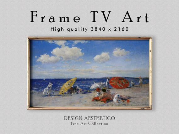 Frame TV Art: At The Seaside | Vintage Seascape Oil Painting | Fine Art & Home Decor | William Merritt Chase | Digital Download + BONUS
