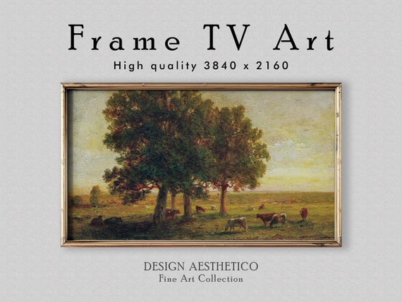 Frame TV Art | Landscape Oil Painting on Canvas: Cows in a Group of Oak Trees, Apremont |  Fine Art | Digital Download + BONUS | CanvasTV