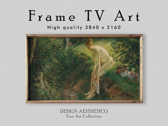 Frame TV Art: Bather in the Woods by Camille Pissarro | Vintage Landscape Oil Painting | Fine Art & Home Decor | Instant Digital Download