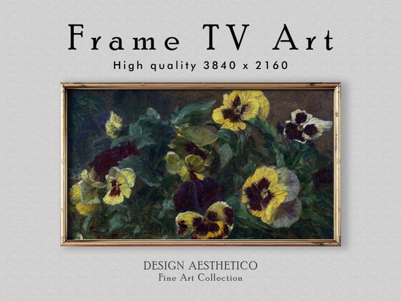 Frame TV Art: Pansies | Still Life Floral Oil Painting | Fine Art & Home Decor | Instant Digital Download + BONUS | CanvasTV