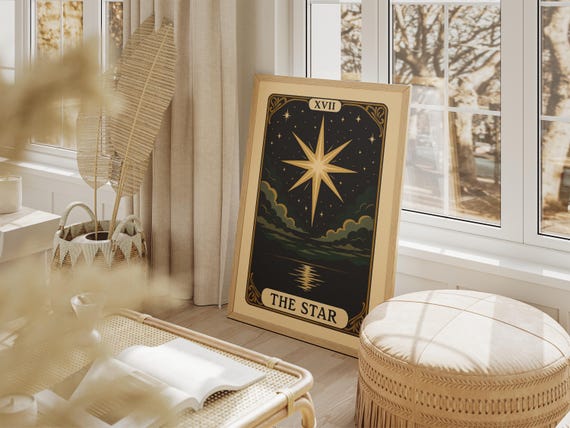 Printable Tarot Card Wall Art "The Star", Retro Astrology Star Poster, Vintage Boho Mysical Print, Home Decor, Instant Digital Download