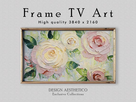 Frame TV Art: Textured Rose Painting | Home Decor & Wall Art | Cream Pink 4K High Resolution Artwork | CanvasTV | Digital Download + BONUS