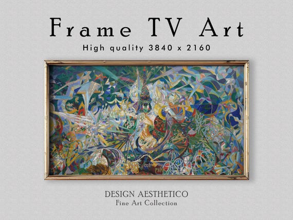 Frame TV Art | Futurist Oil Painting on Canvas: Battle of Lights, Coney Island, Mardi Gras | Home Decor & Fine Art | Digital Download +BONUS