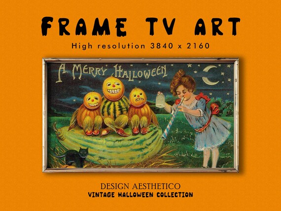 Frame TV Art: Vintage Halloween Postcard "A Merry Halloween" | Unique Spooky Fall Decor | Instant Digital Download + BONUS art | CanvasTV