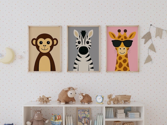 Childrens Wall Art Set of 3, Kids Bedroom & Nursery Animal Print Bundle, Trendy Wall Art, Printable Wall Art Print, Digital Download