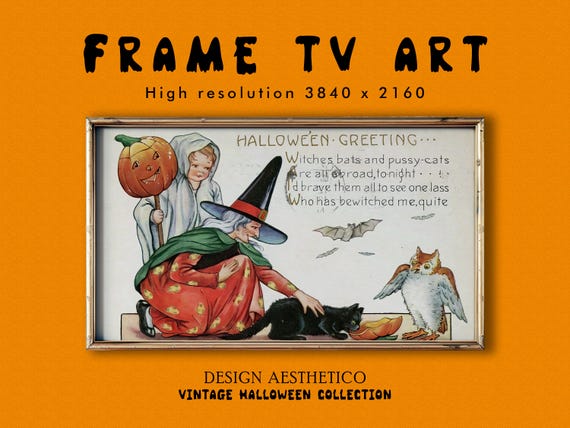 Frame TV Art: Vintage Halloween Postcard "Hallowe'en Greeting" | Unique Spooky Fall Decor | Instant Digital Download + BONUS | CanvasTV