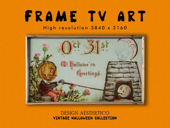 Frame TV Art: Vintage Halloween Postcard "All Hallowe'en Greetings" | Unique Spooky Fall Decor | Instant Digital Download + BONUS | CanvasTV
