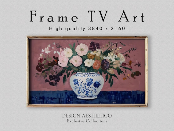 Frame TV Art: Chinoiserie Vase & Flowers | Floral Still Life Oil Painting | Fine Wall Art | 4K Artwork | Digital Download +BONUS | CanvasTV