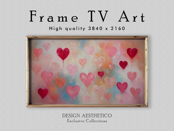 Love Hearts: Mothers Day & Valentines Day | Textured Frame TV Art | Pink Wall Decor | Oil Painting | High Resolution Digital Download