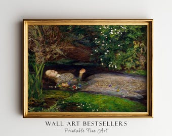 Ophelia Printable Wall Art, Hamlet Vintage Print, Dark Academia Gothic Decor, Romantic Oil Painting, Fine Art