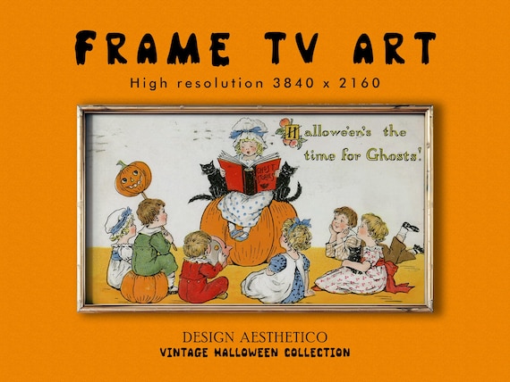 Frame TV Art: Vintage Halloween Postcard "Hallowe'en's The Time for Ghosts" | Unique Spooky Fall Decor | Digital Download + BONUS | CanvasTV