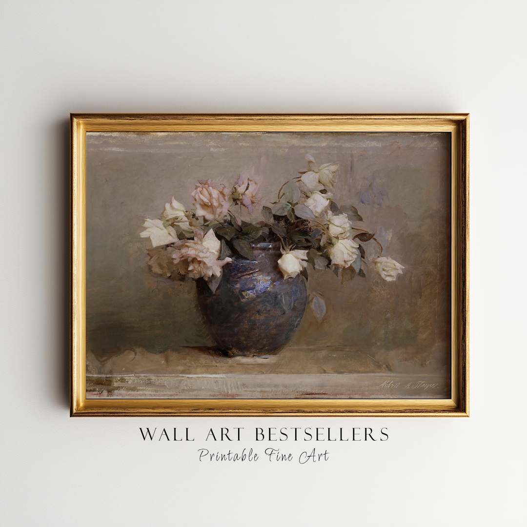 Printable Vintage Flower Wall Art — botanical still life oil painting