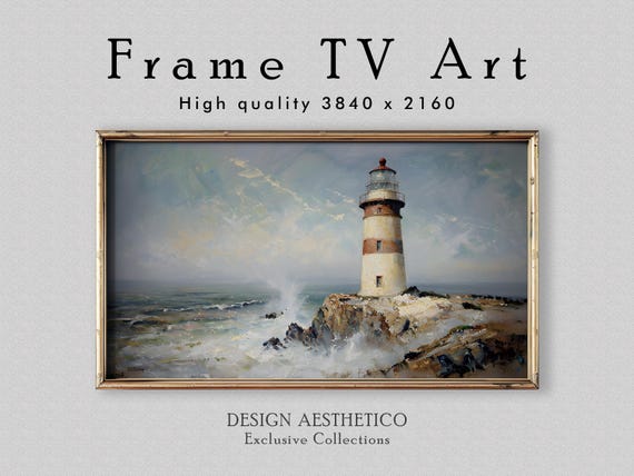 Frame TV Art: Lighthouse Coastal Seascape | CanvasTV | Nautical Decor | 4K High Resolution Artwork | Oil Painting | Digital Download + BONUS