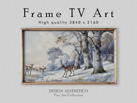 Frame TV Art: Deer under Beech Trees | Vintage Drawing Fine Art | Christmas & Home Decor | Instant Digital Download + BONUS |CanvasTV