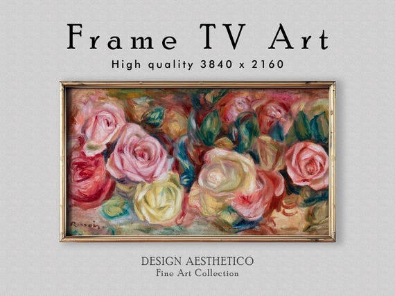 Frame TV Art | Vintage Floral Oil Painting: Roses | Fine Art & Home Decor | by Pierre-Auguste Renoir | Digital Download + BONUS | CanvasTV