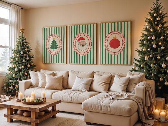 Vintage Christmas Wall Art Set of 3, Festive Christmas Print Bundle, Trendy Holiday Wall Art, Printable Wall Art Print, Digital Download