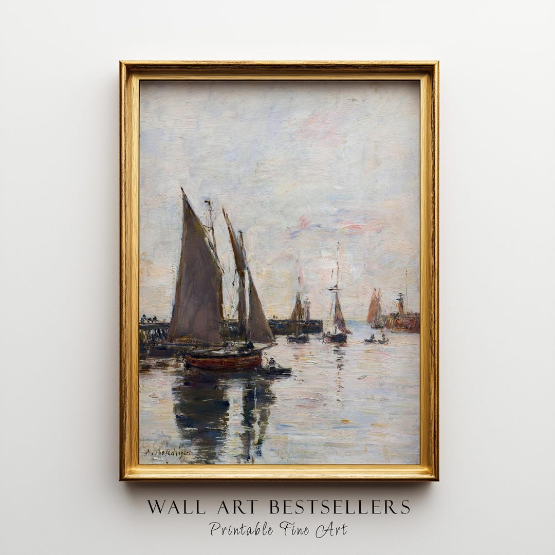 Printable Vintage Wall Art, Antique Sailboat Print, Nautical Moody Ship ...
