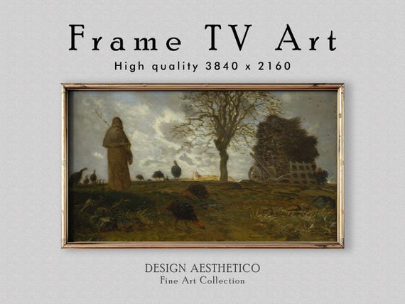 Frame TV Art: Flock of Turkeys | Landscape Oil Painting on Canvas | Home Decor | Vintage Fine Art | Digital Download + BONUS | CanvasTV