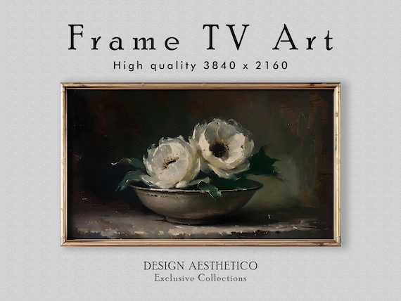 Frame TV Art: White Anemones | Floral Still Life Oil Painting | Fine Wall Art | 4K Artwork | Digital Download + BONUS | CanvasTV