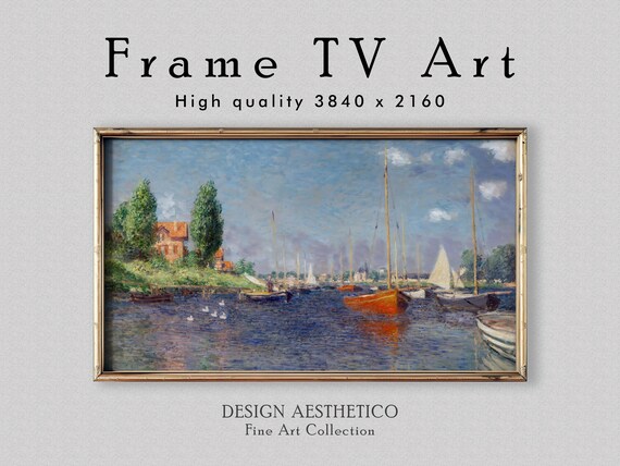 Frame TV Art: Red Boats, Argenteuil by Claude Monet | Vintage Seascape Oil Painting | Fine Art & Home Decor | Digital Download + BONUS