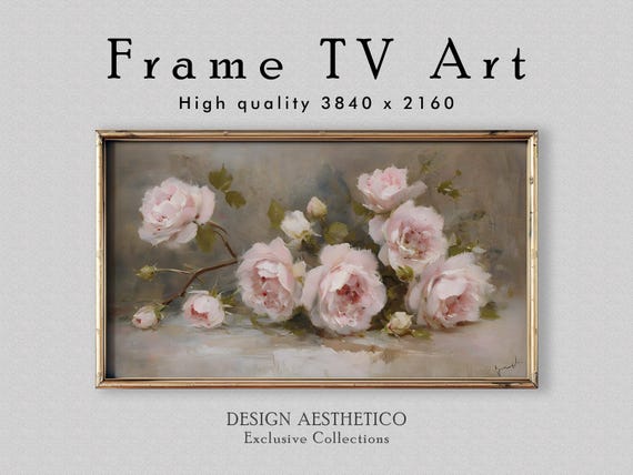 Frame TV Art: Pink Rose Bloom | Floral Oil Painting | Home Decor & Wall Art | 4K High Resolution Image | CanvasTV | Digital Download + BONUS