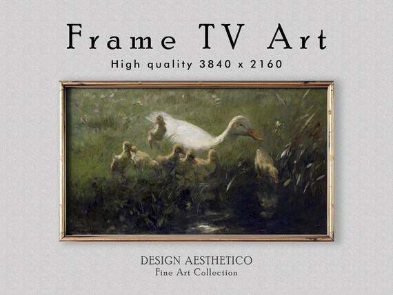 Frame TV Art: White Duck with Her Seven Chicks | Oil on Canvas | Fine Art Home Decor | Willem Maris | Instant Digital Download + BONUS