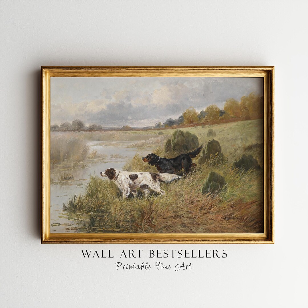 Vintage English Setter Print — rustic hunting dog oil painting