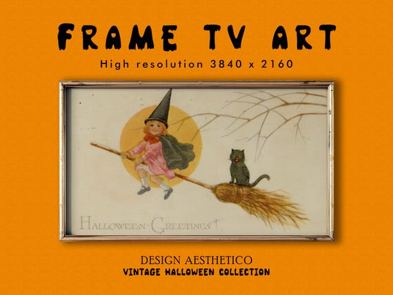 Frame TV Art: Vintage Halloween Postcard "Halloween Greetings!" | Unique Spooky Fall Decor | Instant Digital Download + BONUS | CanvasTV