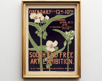 Vintage Poster, South End Free Art Exhibition, Art Nouveau, Printable Wall Print (Digital Download)