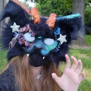 HQ Glittering Draconic Cat Therian Mask || Lined
