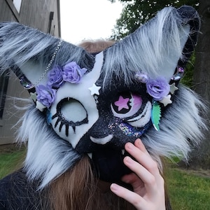 HQ Luminous Glittering Black Cat Therian Mask || Lined + Glow-in-the-dark