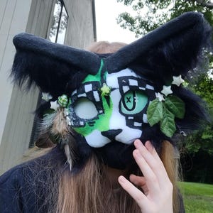 HQ Green Checkered Cat Therian Mask || Lined