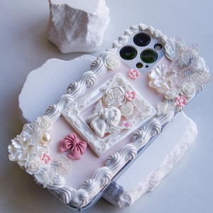 Handmade Baroque Angel Decoden Phone Case: Pink Pearl Butterfly