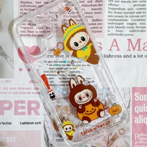 Labubu Cartoon Clear Phone Case – Cute MiniQ Character Cover with Bubble Texture, Fits Most iPhone & Samsung, Gift for Fans