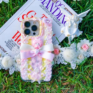 Pastel Gradient Decoden Phone Case: Handmade Kawaii Bunny Charm