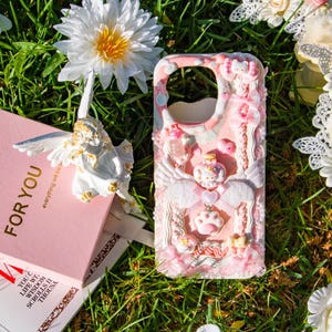 Handmade Kitty Wings Decoden iPhone Case: Kawaii Pink Cream-Clay Cover