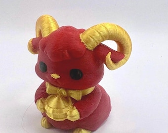 3D Printed Year of the Goat Figurine – Red Gold Ram Lunar New Year Decor