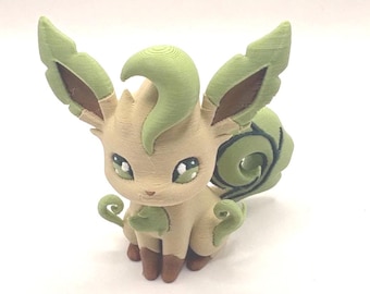Leafeon Figurine, 3D Printed Eeveelution, Pokemon Inspired Multicolor Collectible, Grass Type Desk Decor, Gift for Pokemon Fans
