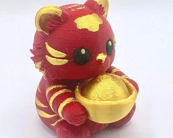 3D Printed Year of the Tiger Figurine – Red Gold Zodiac Collectible