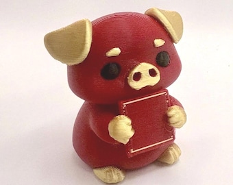 Lucky Red Pig Figurine – 3D Printed Chinese Zodiac Prosperity Charm