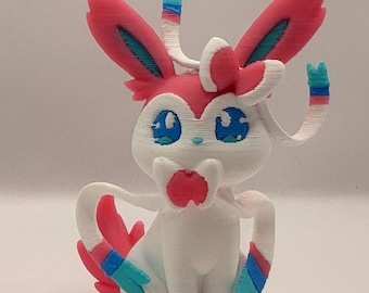 Sylveon Inspired 3D Printed Figurine | Handcrafted Pokemon Fan Art Collectible | Home Decor Gift