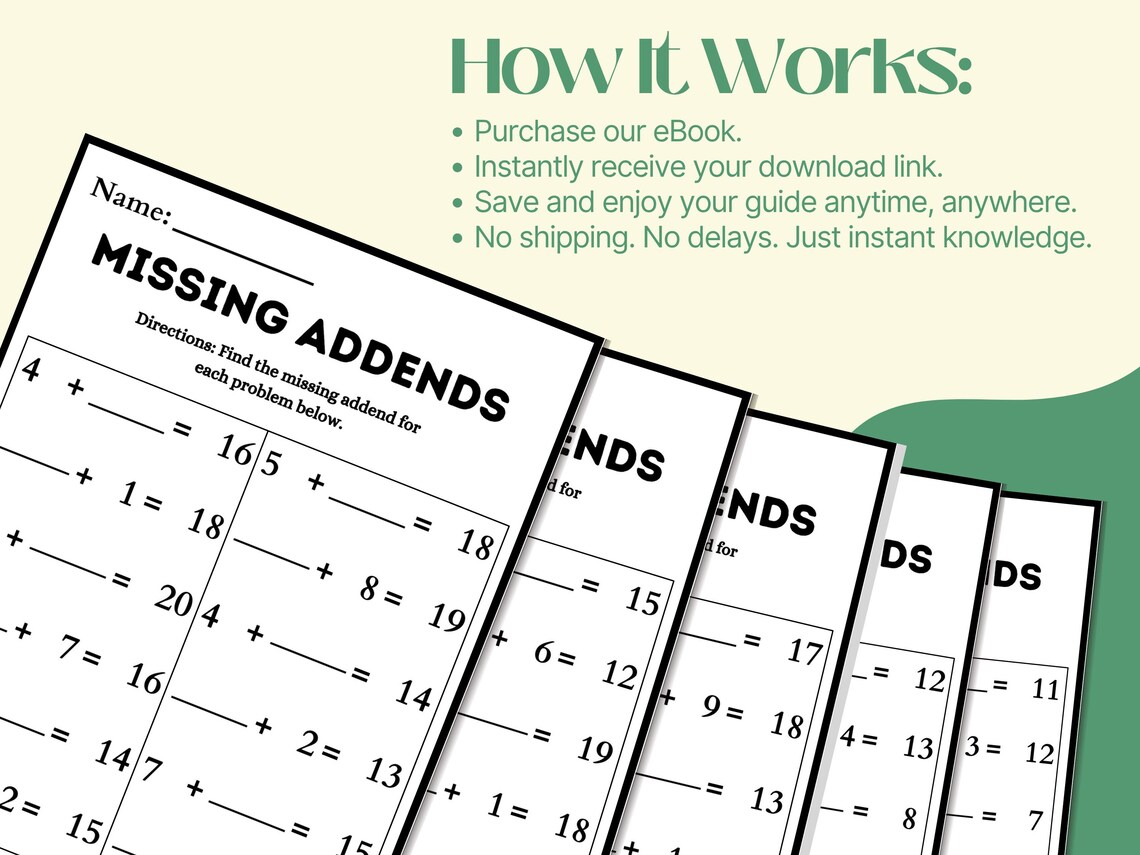 Math Exercises -missing Number Additions Worksheet: Printable ...