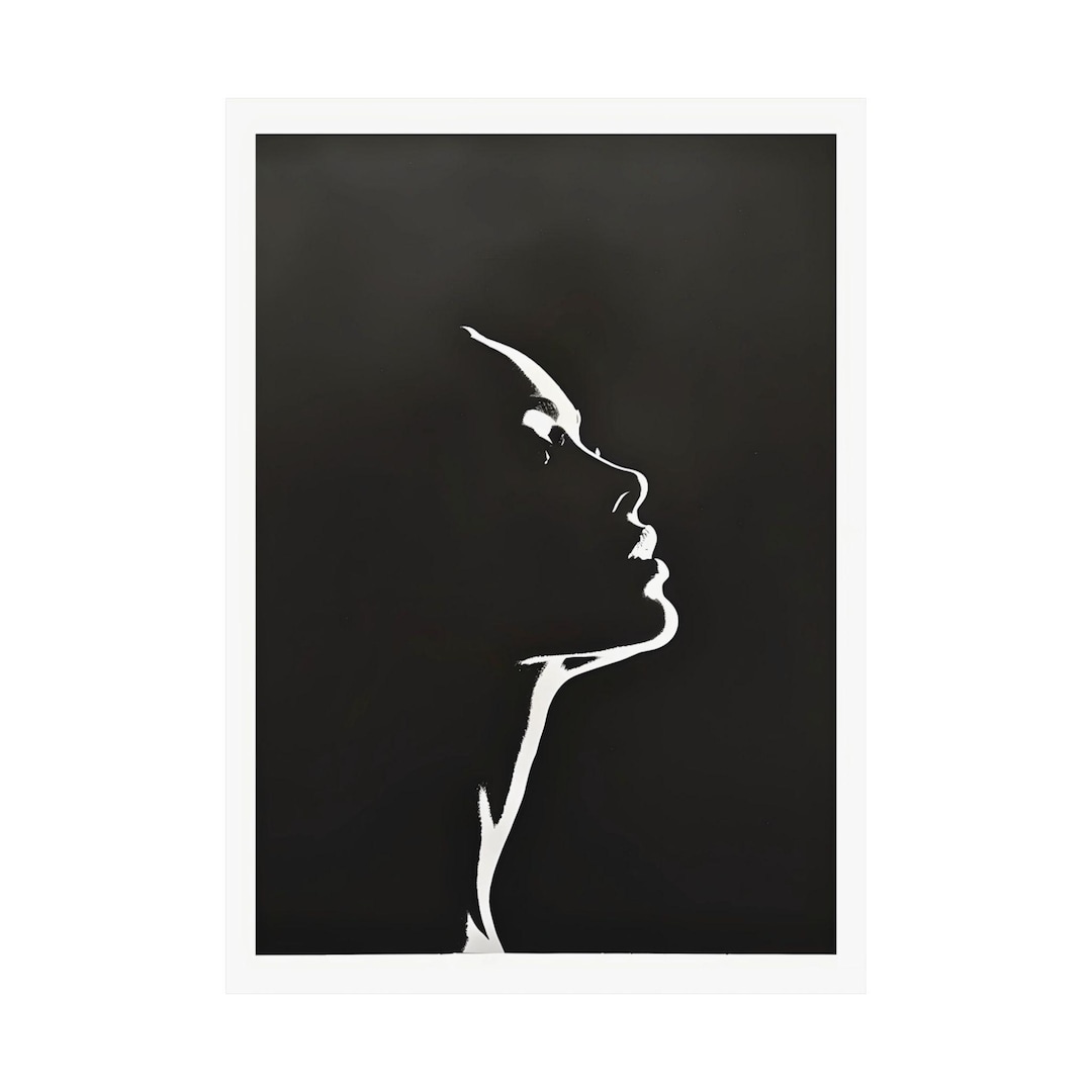 Minimalist Black and White Female Silhouette Wall Art Elegant Profile ...