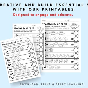 Dinosaur Counting Worksheet up to 10 | Preschool Number Practice for Kids Learning Math Activity- fun maths practice