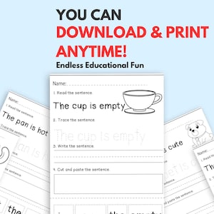 Printable Sentence Building Worksheets • Read & Write Sentence Practice PDF • Homeschool Early Language Development Resource