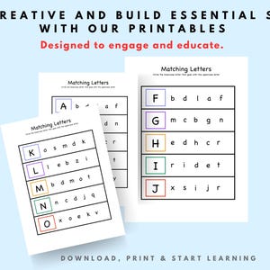 Alphabet matching ABC Letter Matching Worksheets  – Uppercase to Lowercase Letter Recognition, Alphabet Activity for Preschool, Kindergarten