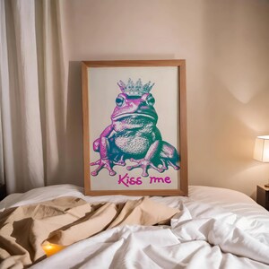 Matte Canvas Poster print Art -  Royal Frog Kiss Illustration-, UV Resistant Wall Decor, Unique Animal Artwork for Home & Office
