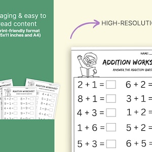 Addition Worksheets Version 06 - Fun  Engaging Maths Practice for Kids, Easy Printable Activities, Learning & Homework Resource