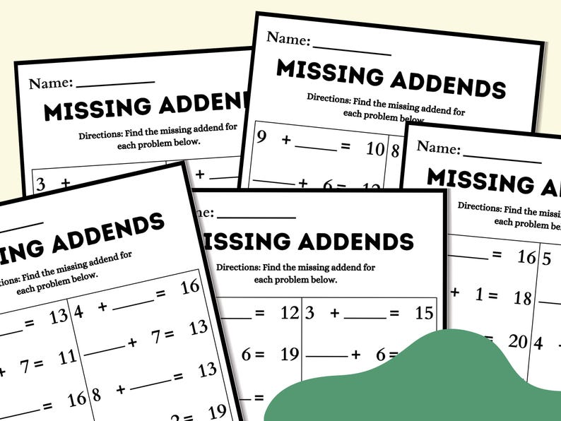 Math Exercises -missing Number Additions Worksheet: Printable ...